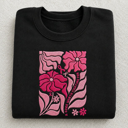 A Cure Worth Fighting For Embroidered Unisex Crewneck Sweatshirt, Pink Ribbon Awareness Gift