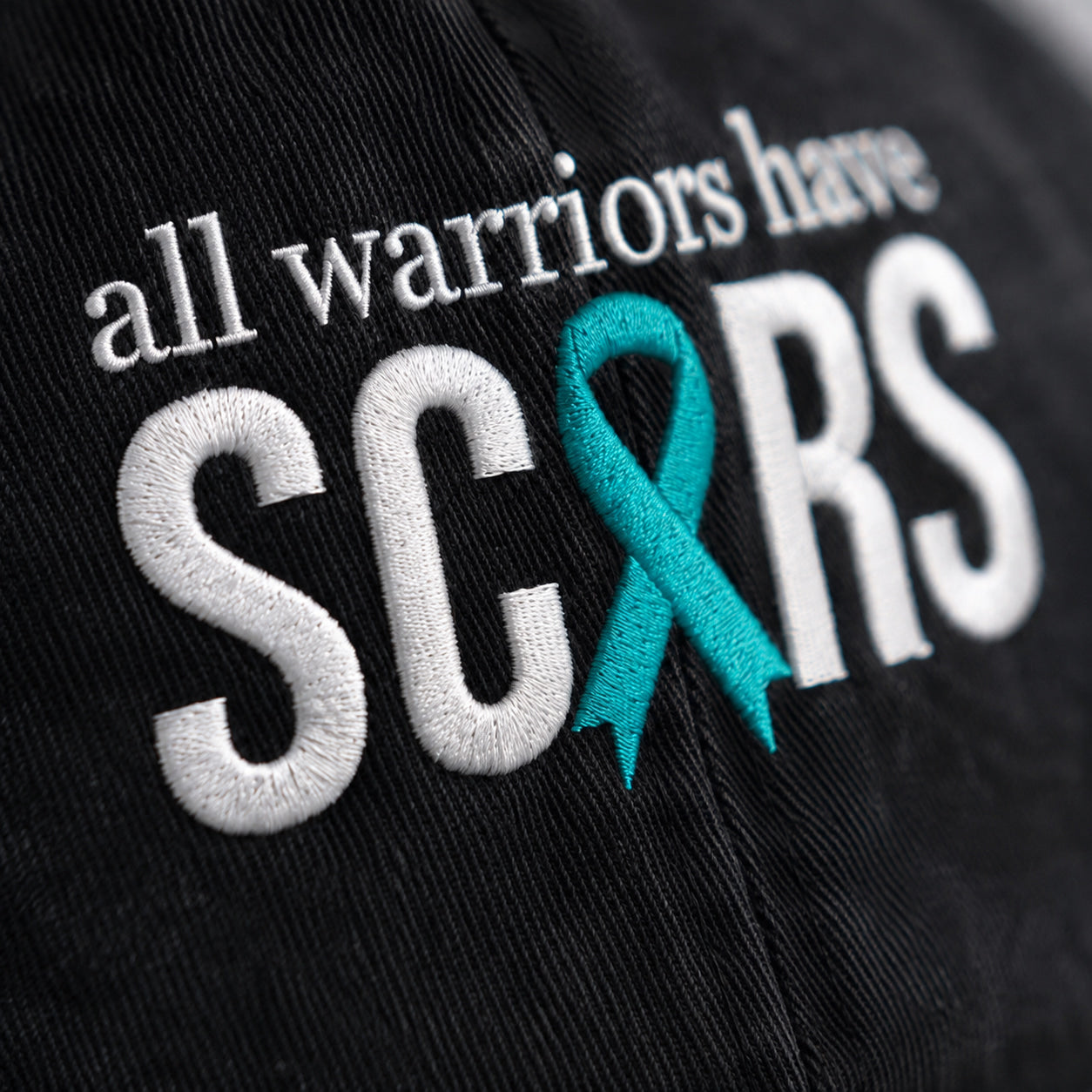 Personalized All Warriors Have Scars Teal Ribbon Embroidered Washed Cap, Awareness Gift