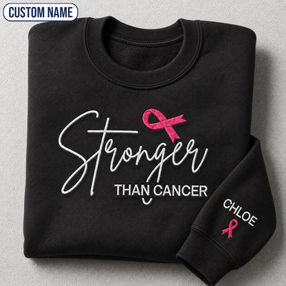 Personalized Stronger Pink Ribbon Embroidered Unisex Crewneck Sweatshirt, Awareness Gift