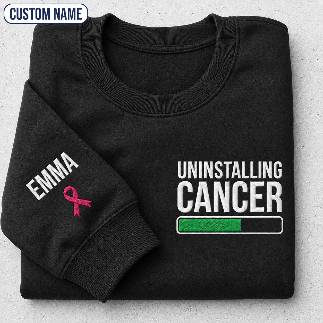 Personalized Uninstalling Embroidered Unisex Crewneck Sweatshirt, Pink Ribbon Awareness Gift