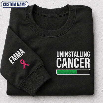 Personalized Uninstalling Embroidered Unisex Crewneck Sweatshirt, Pink Ribbon Awareness Gift