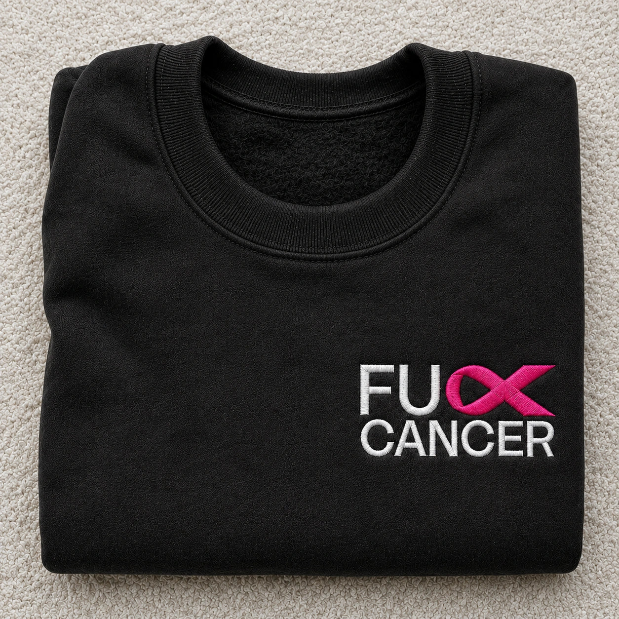 Personalized Bold Pink Ribbon Embroidered Unisex Crewneck Sweatshirt, Awareness Gift