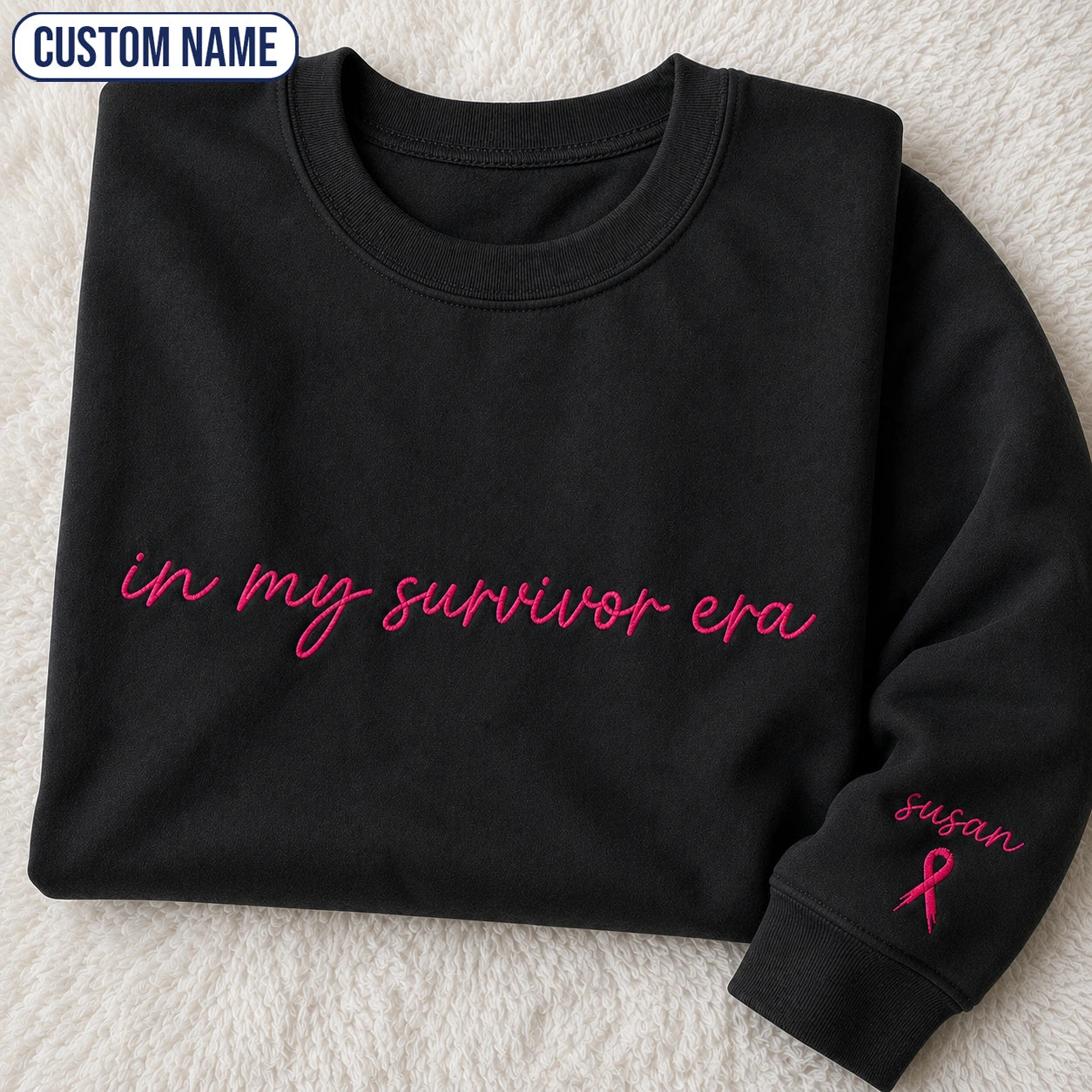 Personalized In My Era Embroidered Unisex Crewneck Sweatshirt, Pink Ribbon Awareness Gift