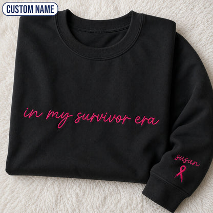 Personalized In My Era Embroidered Unisex Crewneck Sweatshirt, Pink Ribbon Awareness Gift
