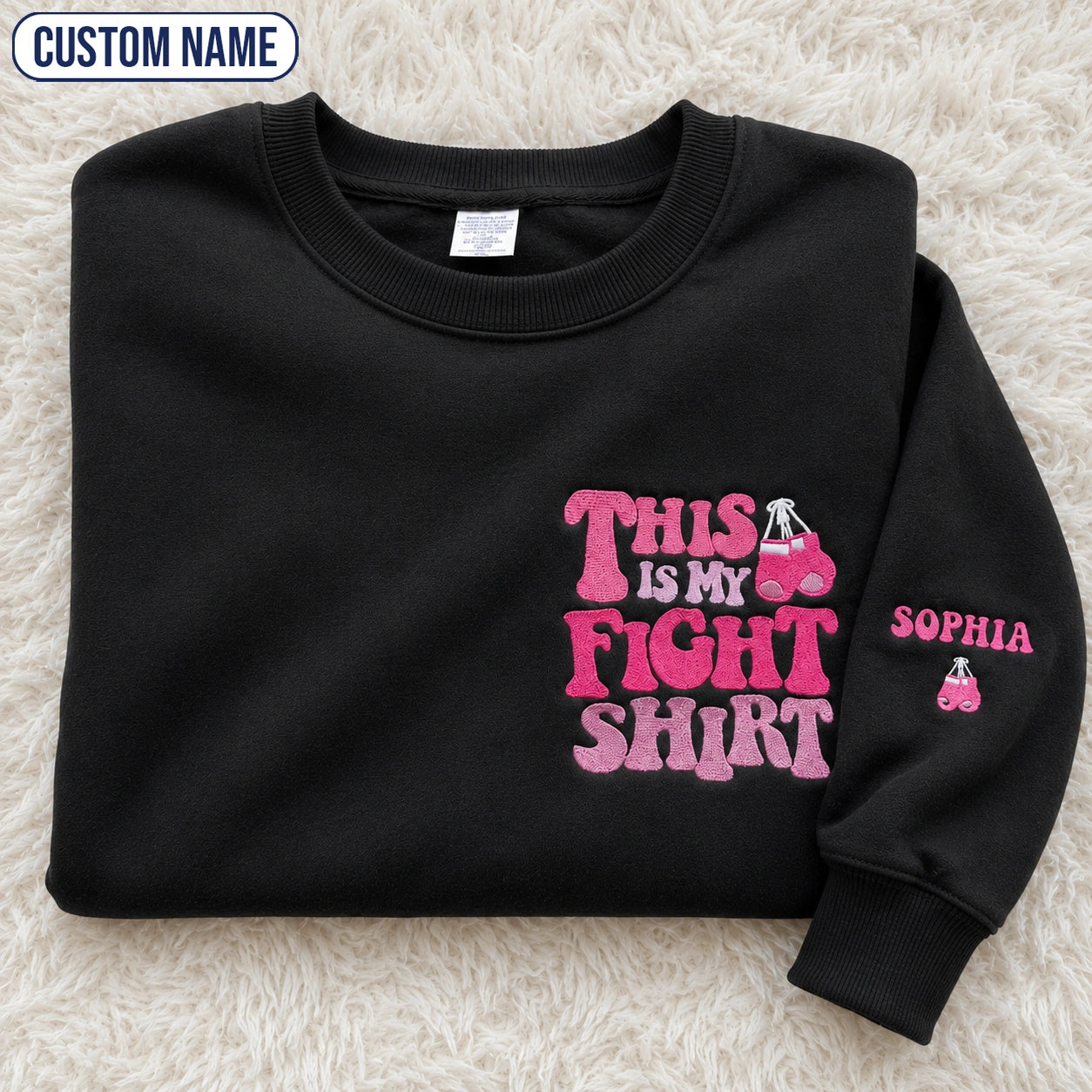 Personalized This Is My Fight Shirt Pink Ribbon Embroidered Unisex Crewneck Sweatshirt, Awareness Gift