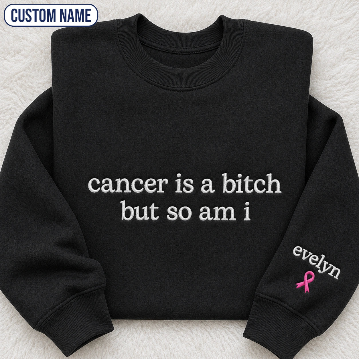 Personalized So Am I Embroidered Unisex Crewneck Sweatshirt, Pink Ribbon Awareness Gift