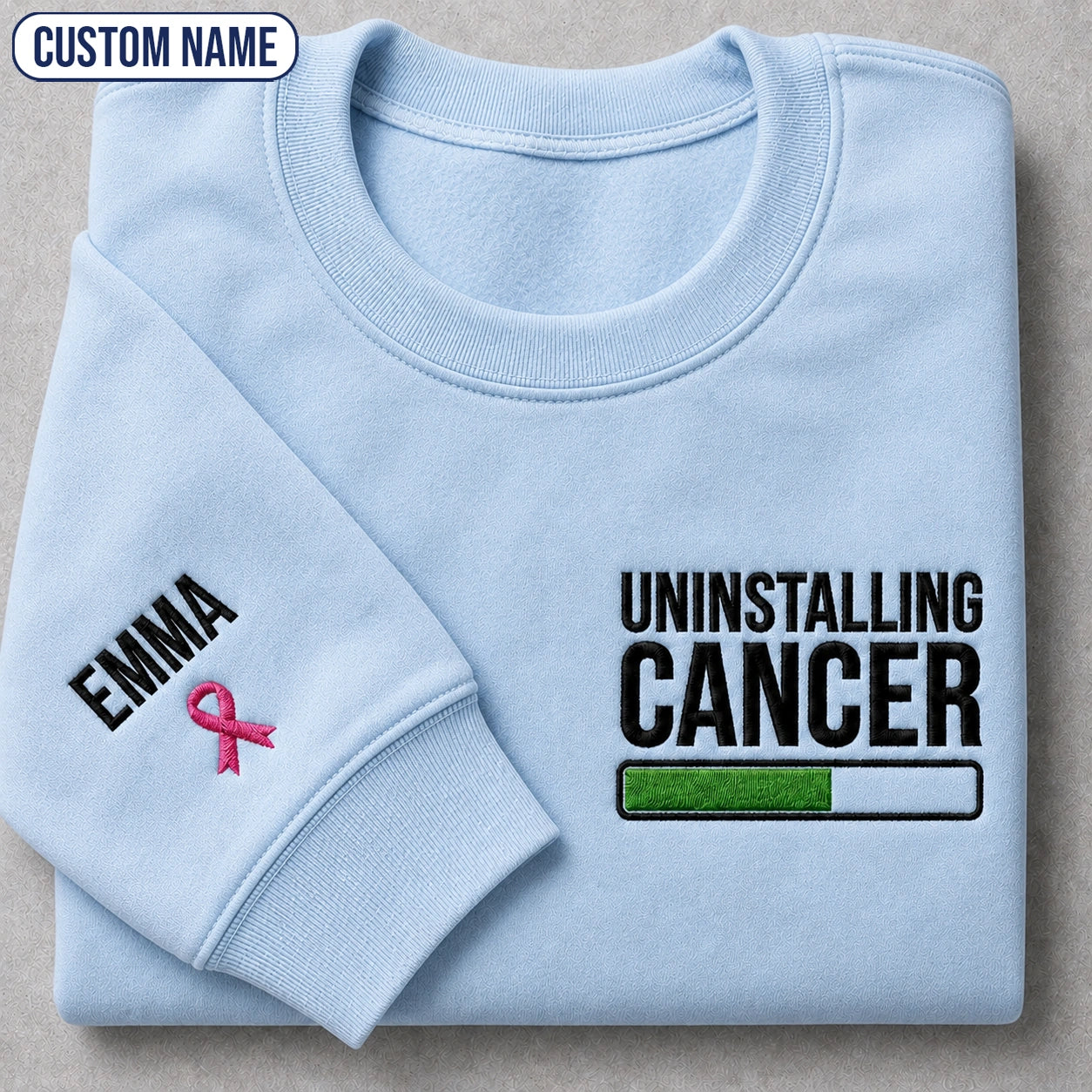 Personalized Uninstalling Embroidered Unisex Crewneck Sweatshirt, Pink Ribbon Awareness Gift