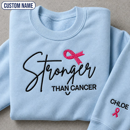 Personalized Stronger Pink Ribbon Embroidered Unisex Crewneck Sweatshirt, Awareness Gift