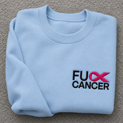 Personalized Bold Pink Ribbon Embroidered Unisex Crewneck Sweatshirt, Awareness Gift