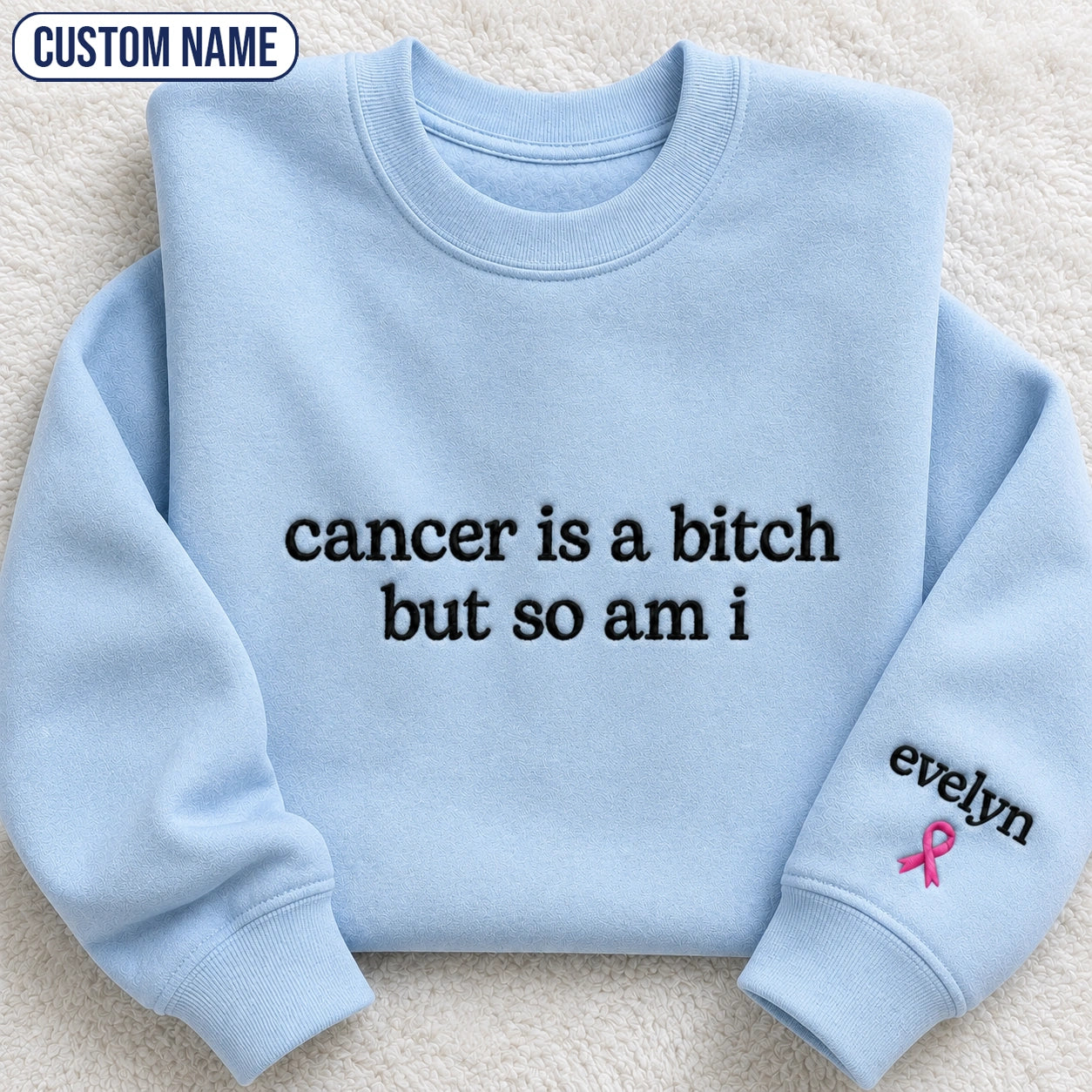 Personalized So Am I Embroidered Unisex Crewneck Sweatshirt, Pink Ribbon Awareness Gift