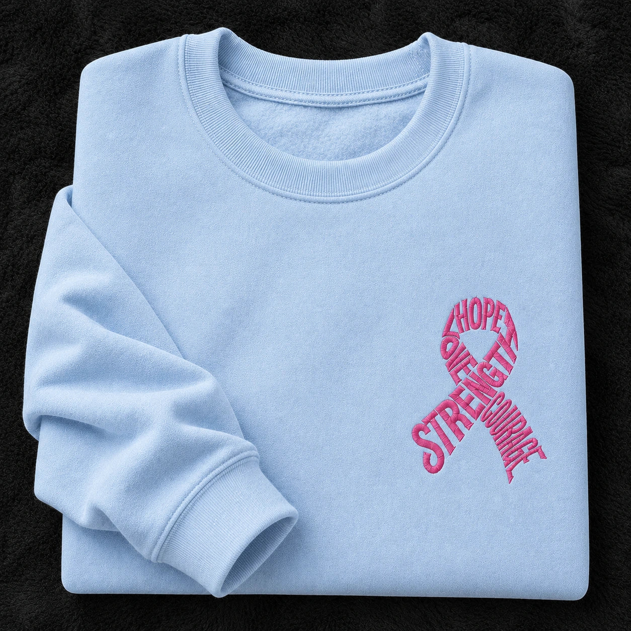 Hope Love Strength Courage Pink Ribbon Embroidered Unisex Crewneck Sweatshirt, Awareness Gift