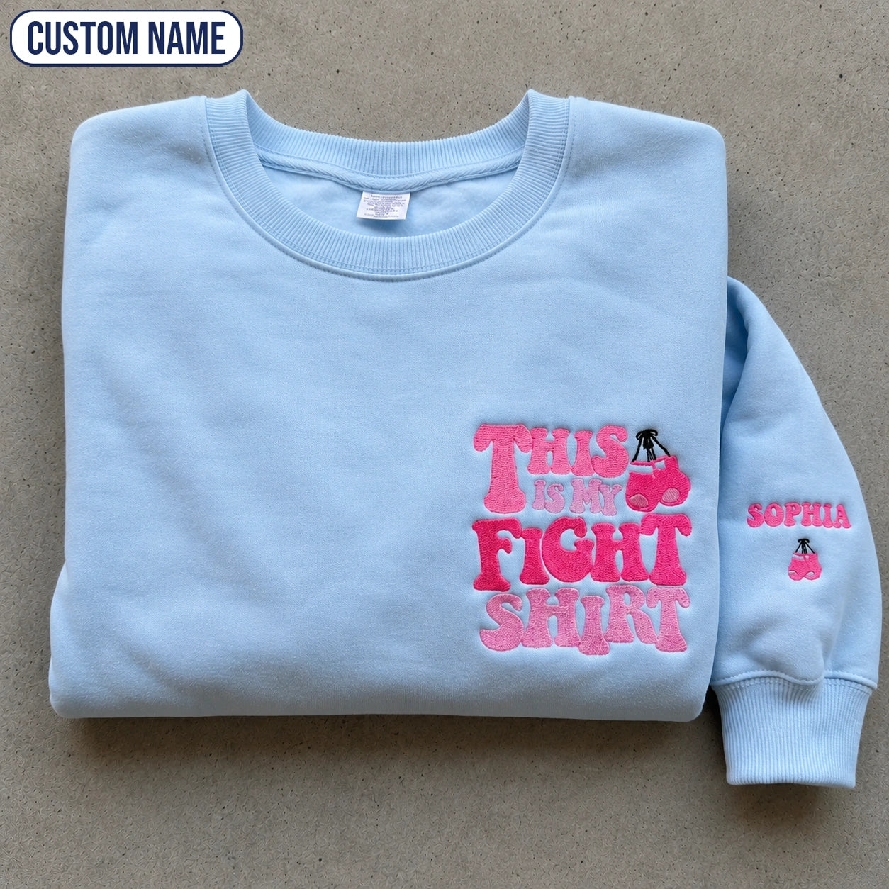 Personalized This Is My Fight Shirt Pink Ribbon Embroidered Unisex Crewneck Sweatshirt, Awareness Gift