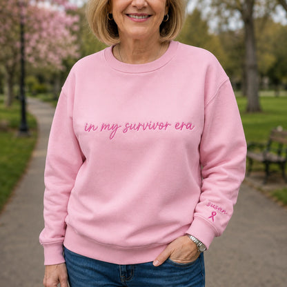 Personalized In My Era Embroidered Unisex Crewneck Sweatshirt, Pink Ribbon Awareness Gift