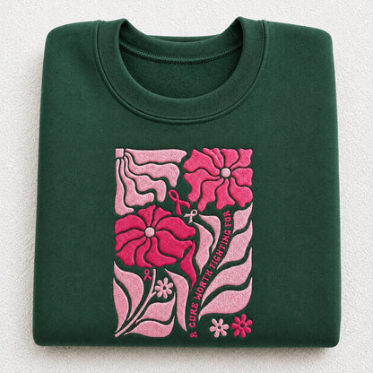 A Cure Worth Fighting For Embroidered Unisex Crewneck Sweatshirt, Pink Ribbon Awareness Gift