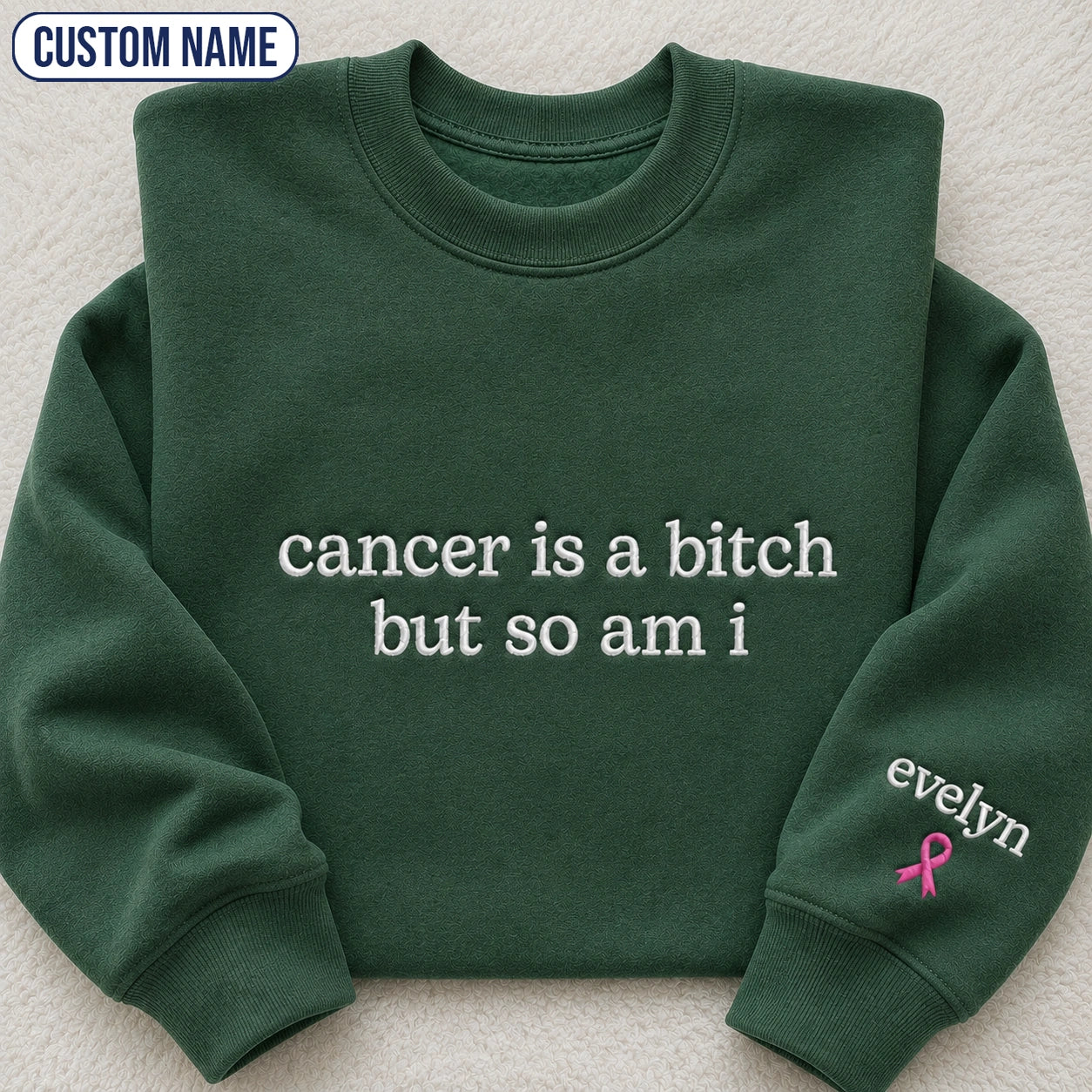Personalized So Am I Embroidered Unisex Crewneck Sweatshirt, Pink Ribbon Awareness Gift