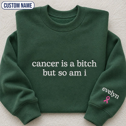 Personalized So Am I Embroidered Unisex Crewneck Sweatshirt, Pink Ribbon Awareness Gift
