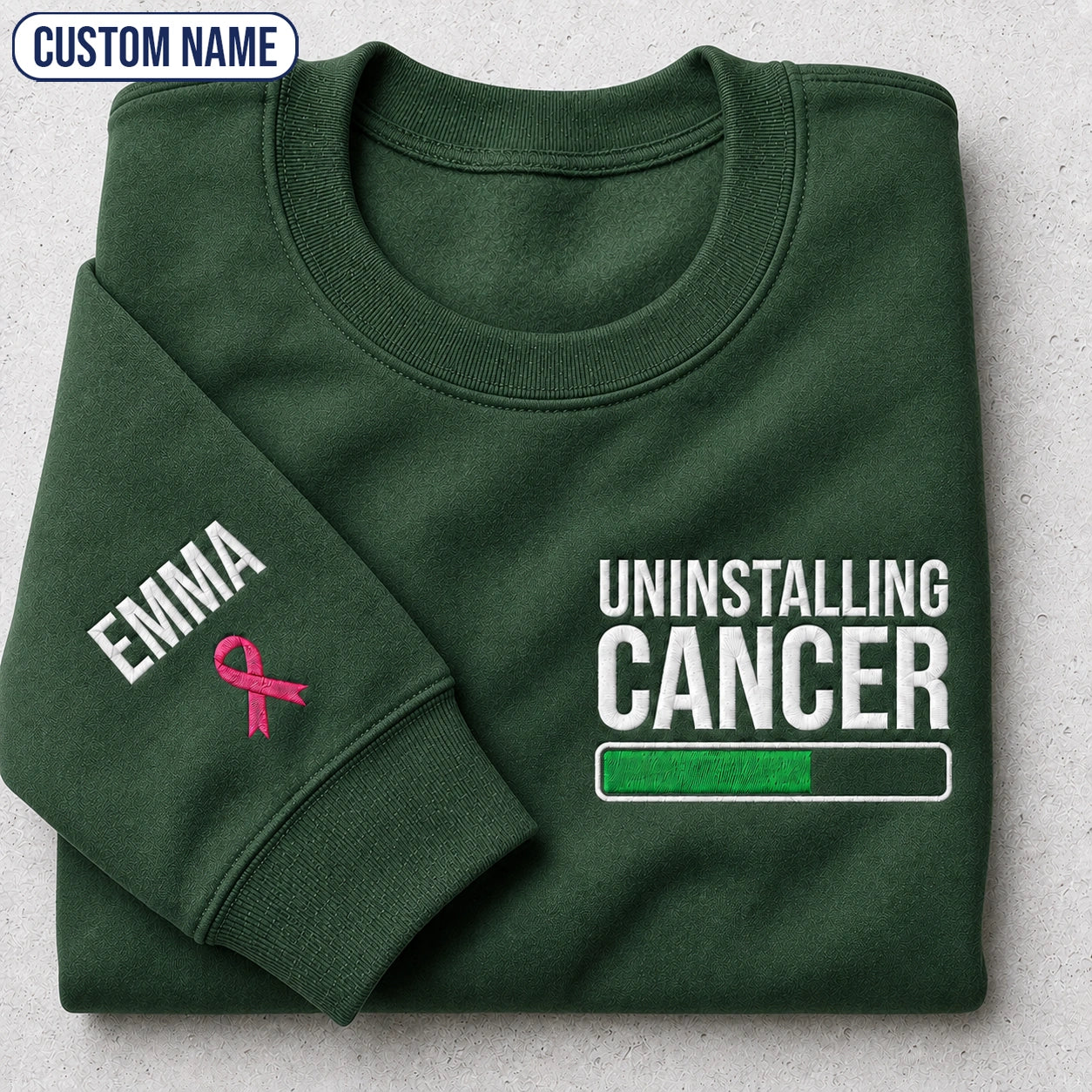 Personalized Uninstalling Embroidered Unisex Crewneck Sweatshirt, Pink Ribbon Awareness Gift