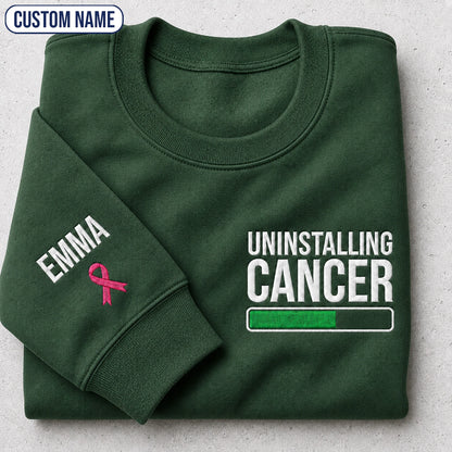 Personalized Uninstalling Embroidered Unisex Crewneck Sweatshirt, Pink Ribbon Awareness Gift