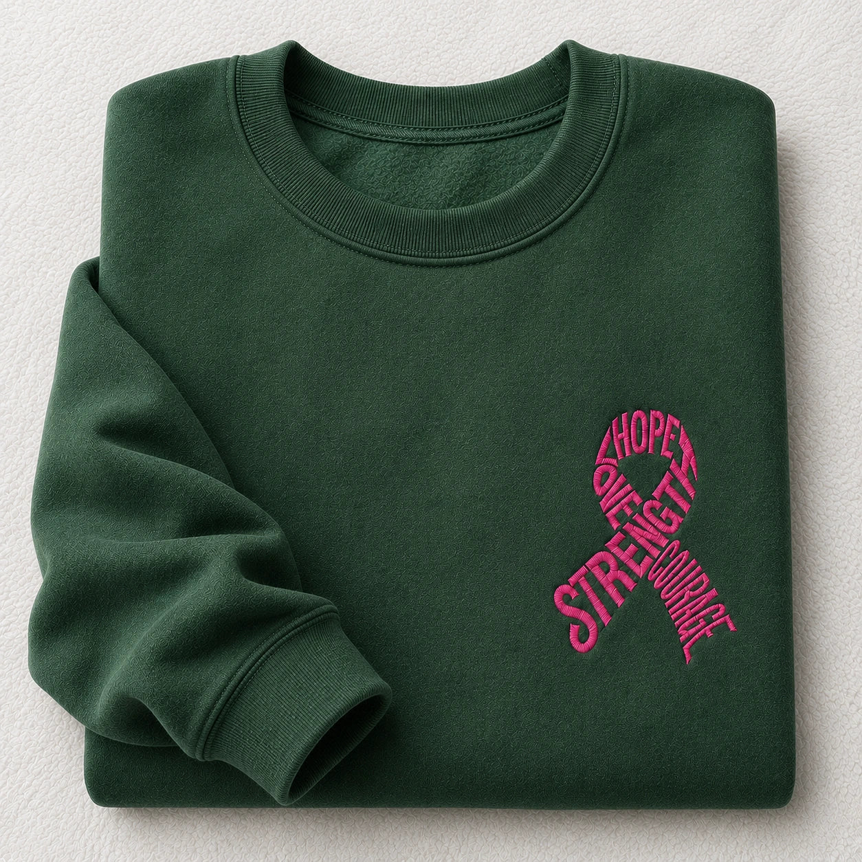 Hope Love Strength Courage Pink Ribbon Embroidered Unisex Crewneck Sweatshirt, Awareness Gift
