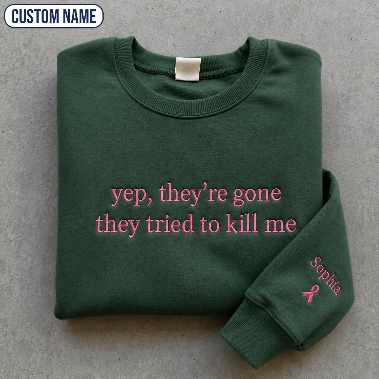 Personalized Yep They’re Gone Pink Ribbon Embroidered Unisex Crewneck Sweatshirt, Awareness Gift