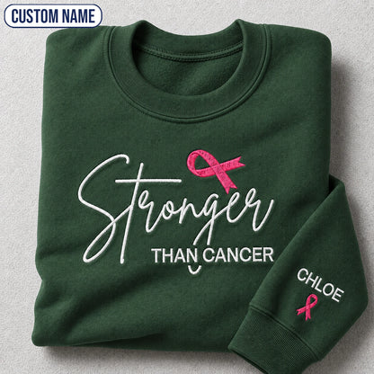 Personalized Stronger Pink Ribbon Embroidered Unisex Crewneck Sweatshirt, Awareness Gift