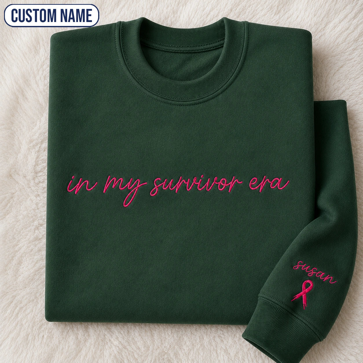 Personalized In My Era Embroidered Unisex Crewneck Sweatshirt, Pink Ribbon Awareness Gift