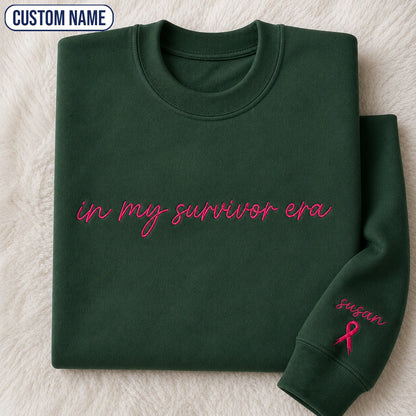 Personalized In My Era Embroidered Unisex Crewneck Sweatshirt, Pink Ribbon Awareness Gift