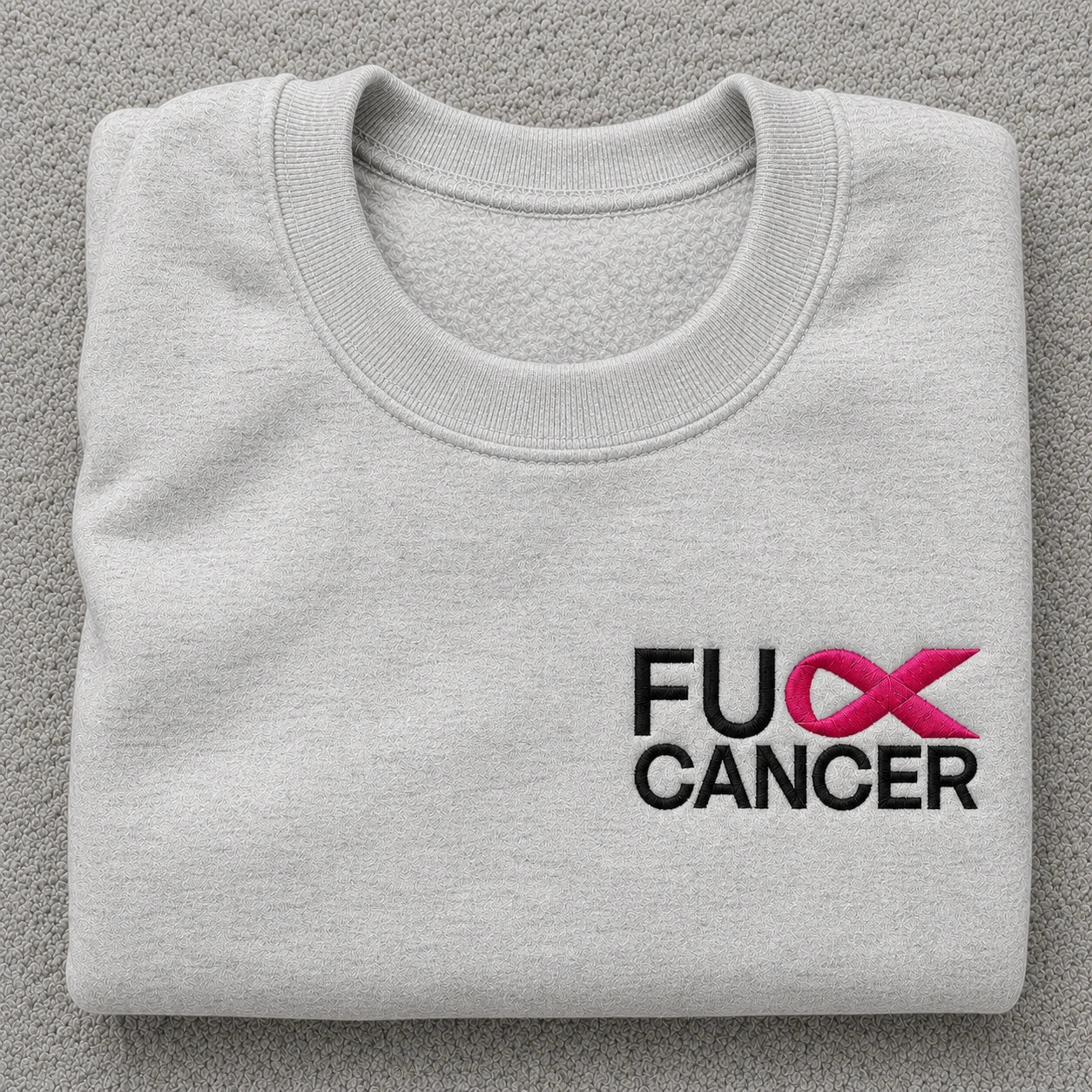 Personalized Bold Pink Ribbon Embroidered Unisex Crewneck Sweatshirt, Awareness Gift