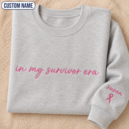 Personalized In My Era Embroidered Unisex Crewneck Sweatshirt, Pink Ribbon Awareness Gift