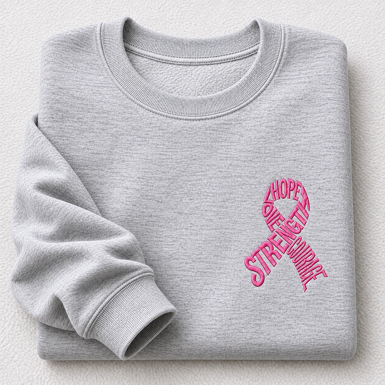 Hope Love Strength Courage Pink Ribbon Embroidered Unisex Crewneck Sweatshirt, Awareness Gift