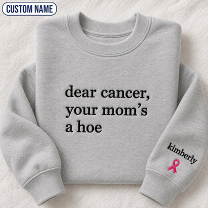 Personalized Sassy Your Mom’s Quote Embroidered Unisex Crewneck Sweatshirt, Pink Ribbon Awareness Gift