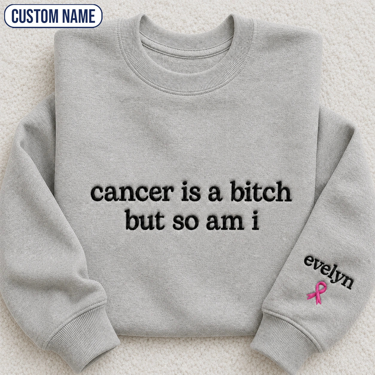 Personalized So Am I Embroidered Unisex Crewneck Sweatshirt, Pink Ribbon Awareness Gift