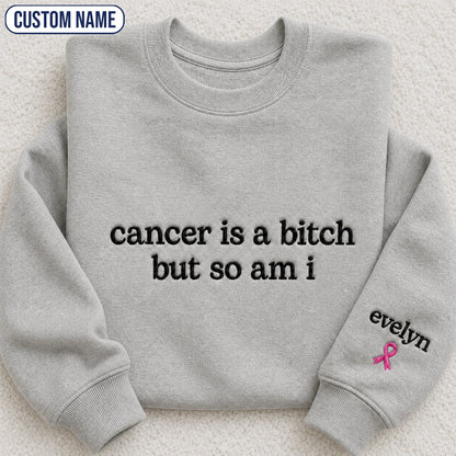 Personalized So Am I Embroidered Unisex Crewneck Sweatshirt, Pink Ribbon Awareness Gift