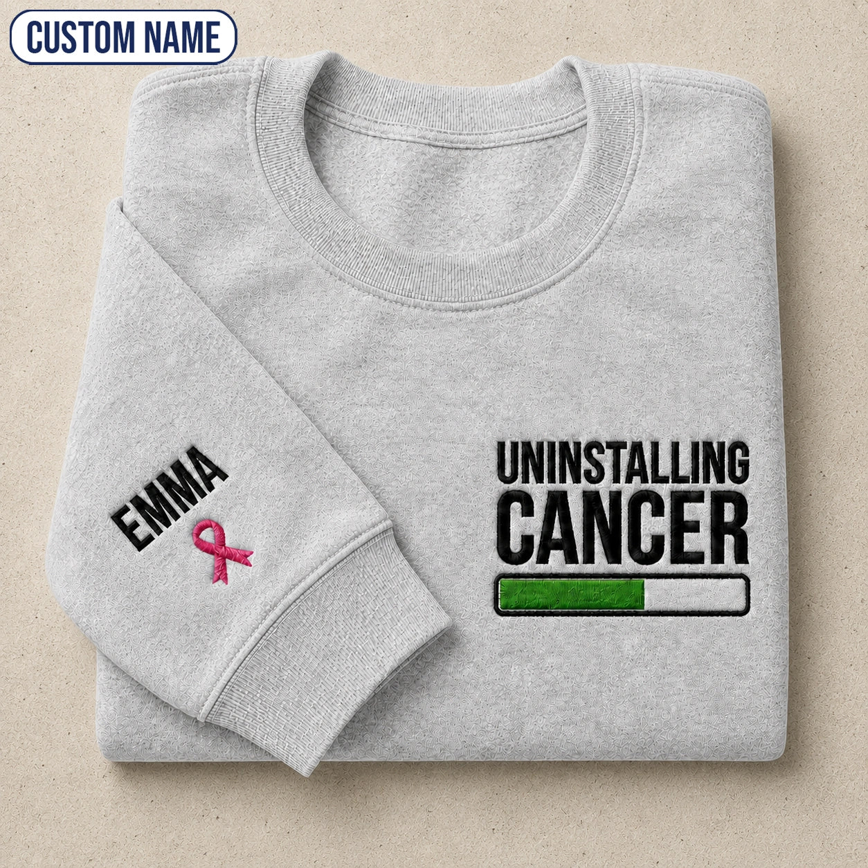 Personalized Uninstalling Embroidered Unisex Crewneck Sweatshirt, Pink Ribbon Awareness Gift