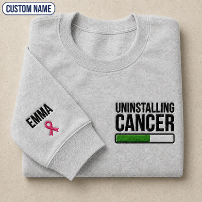 Personalized Uninstalling Embroidered Unisex Crewneck Sweatshirt, Pink Ribbon Awareness Gift