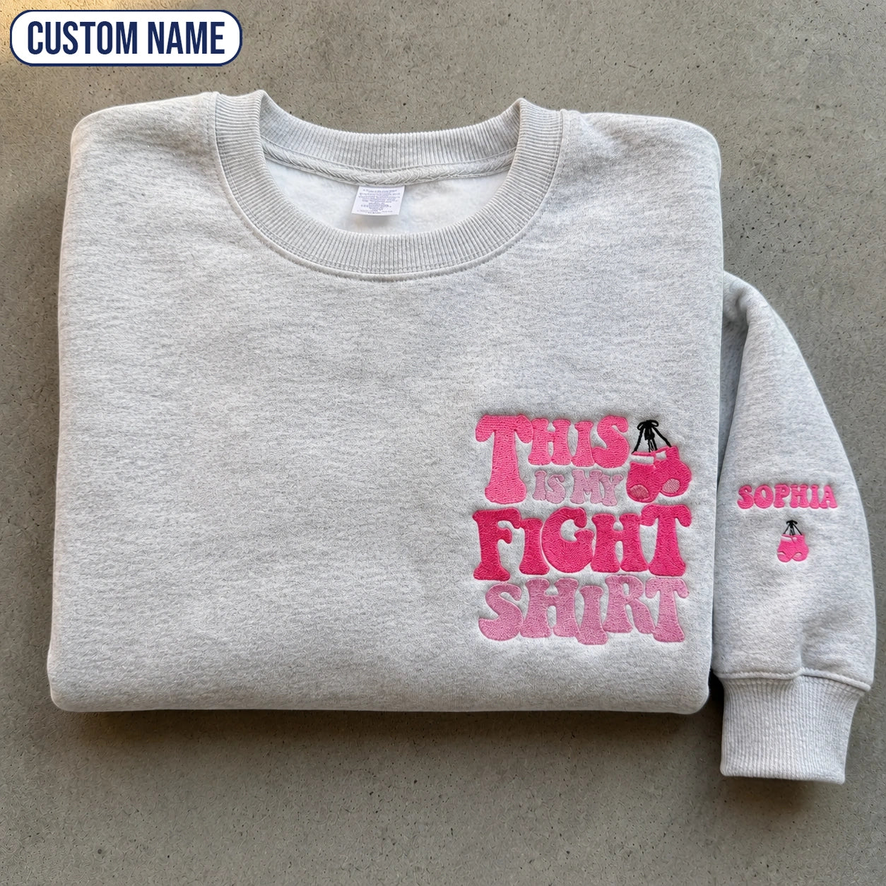 Personalized This Is My Fight Shirt Pink Ribbon Embroidered Unisex Crewneck Sweatshirt, Awareness Gift