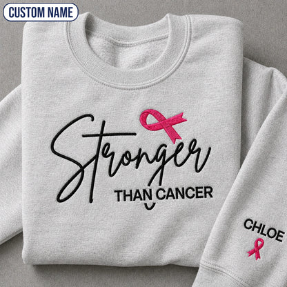 Personalized Stronger Pink Ribbon Embroidered Unisex Crewneck Sweatshirt, Awareness Gift