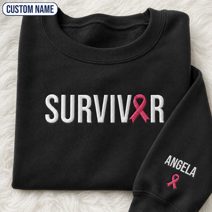 Personalized Pink Ribbon Name Embroidered Unisex Crewneck Sweatshirt, Awareness Gift