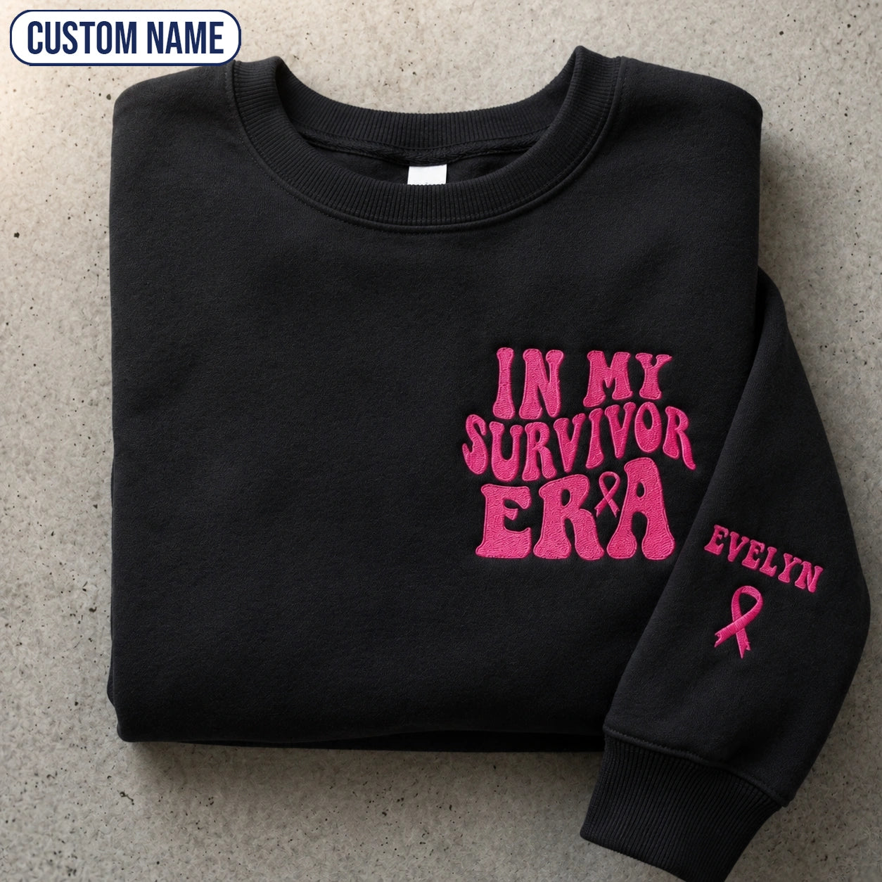 Personalized In My Era Embroidered Unisex Crewneck Sweatshirt, Pink Ribbon Awareness Gift