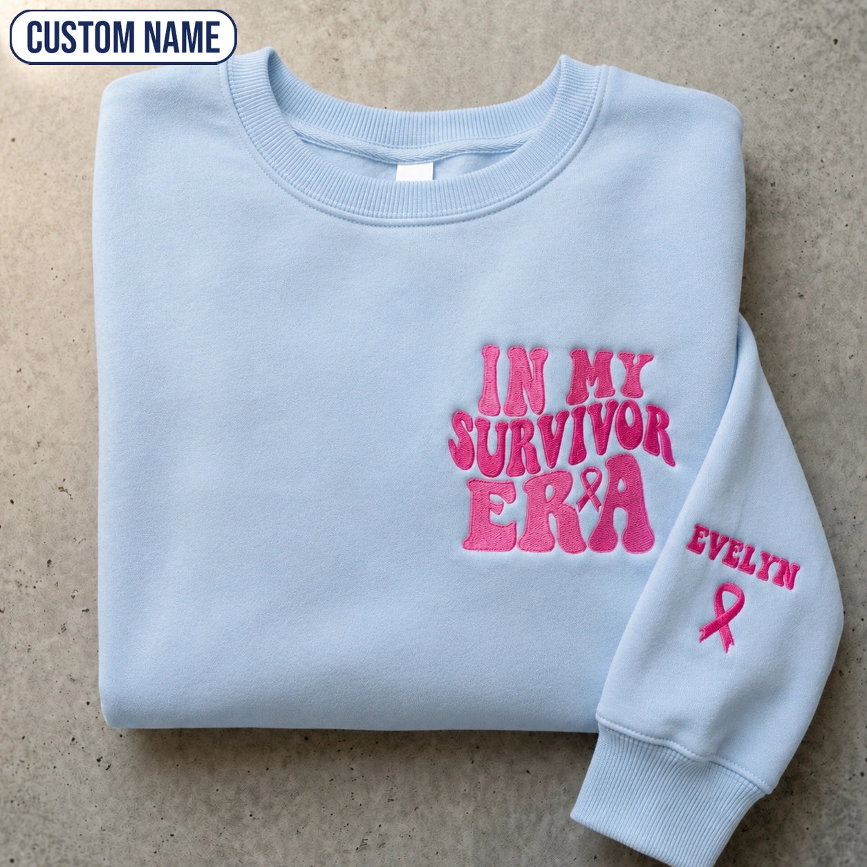 Personalized In My Era Embroidered Unisex Crewneck Sweatshirt, Pink Ribbon Awareness Gift