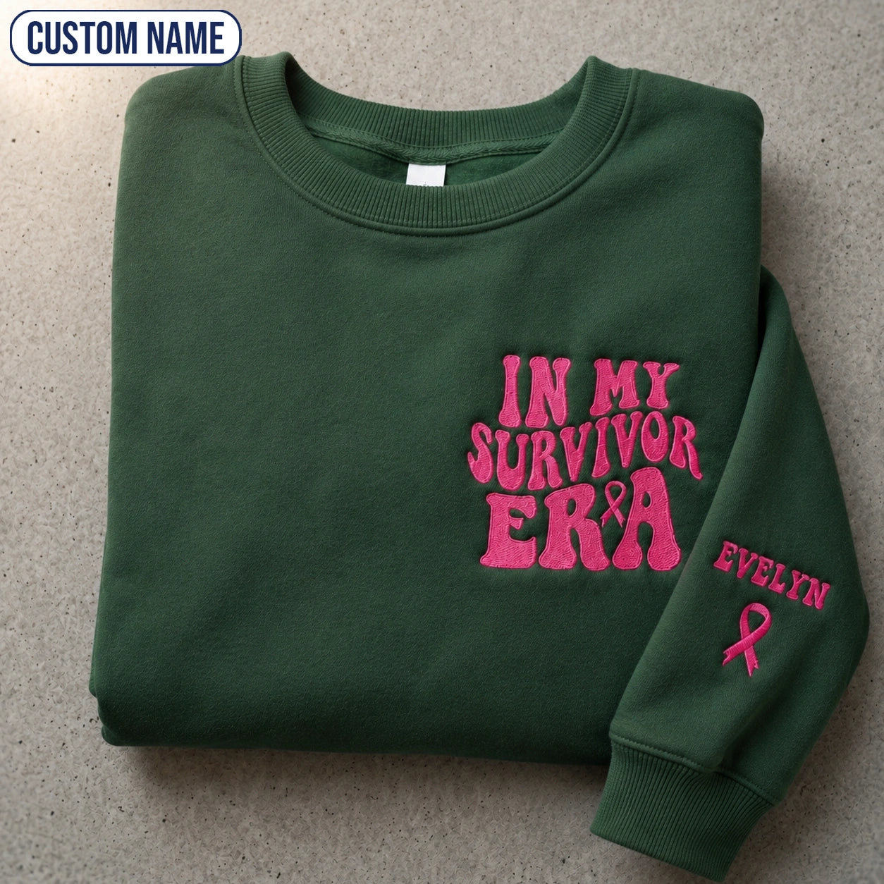 Personalized In My Era Embroidered Unisex Crewneck Sweatshirt, Pink Ribbon Awareness Gift