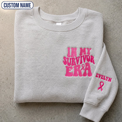 Personalized In My Era Embroidered Unisex Crewneck Sweatshirt, Pink Ribbon Awareness Gift