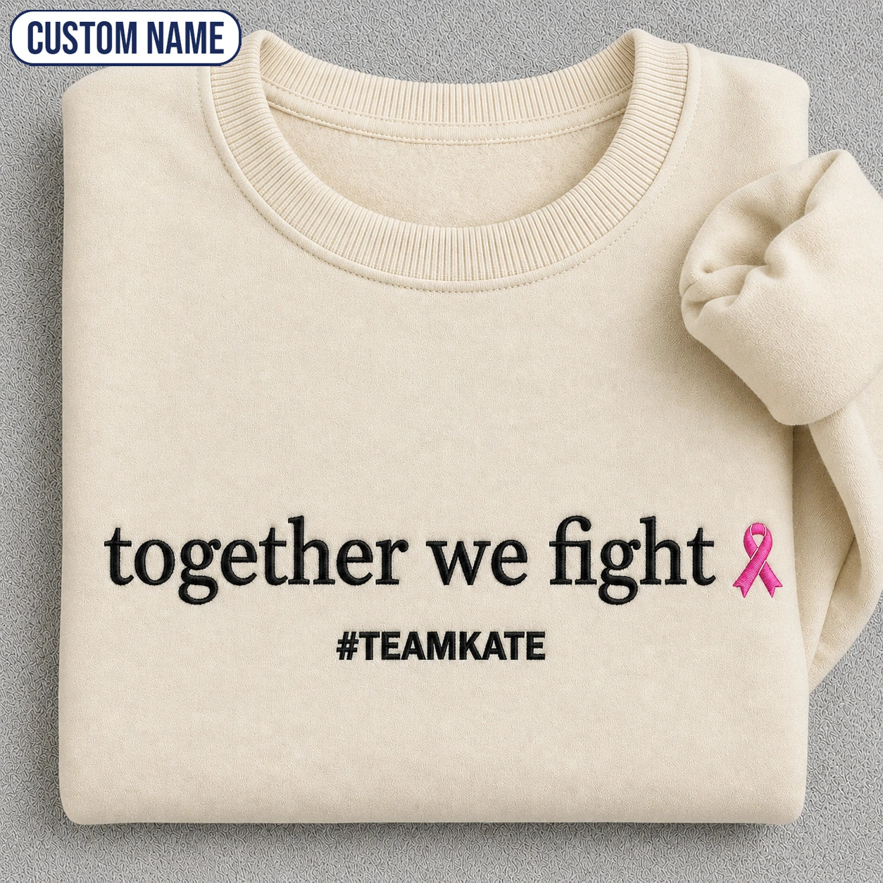 Personalized Together We Fight Embroidered Unisex Crewneck Sweatshirt, Pink Ribbon Awareness Gift