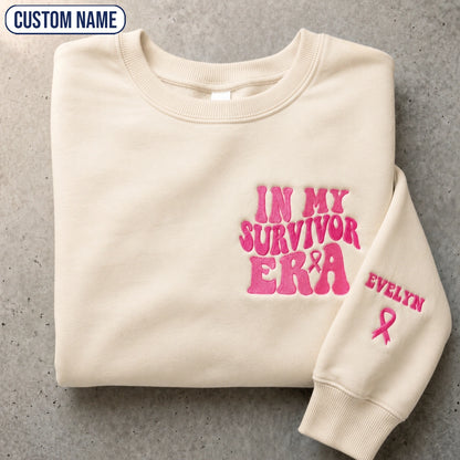 Personalized In My Era Embroidered Unisex Crewneck Sweatshirt, Pink Ribbon Awareness Gift