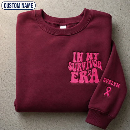 Personalized In My Era Embroidered Unisex Crewneck Sweatshirt, Pink Ribbon Awareness Gift