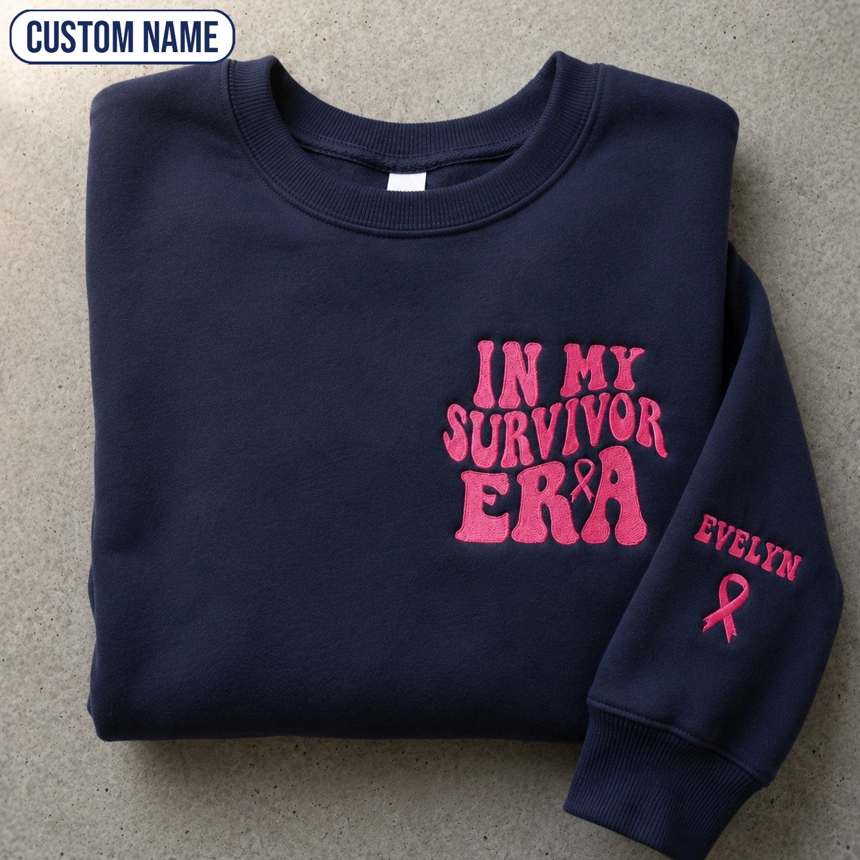 Personalized In My Era Embroidered Unisex Crewneck Sweatshirt, Pink Ribbon Awareness Gift