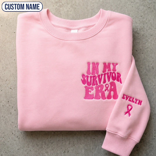 Personalized In My Era Embroidered Unisex Crewneck Sweatshirt, Pink Ribbon Awareness Gift