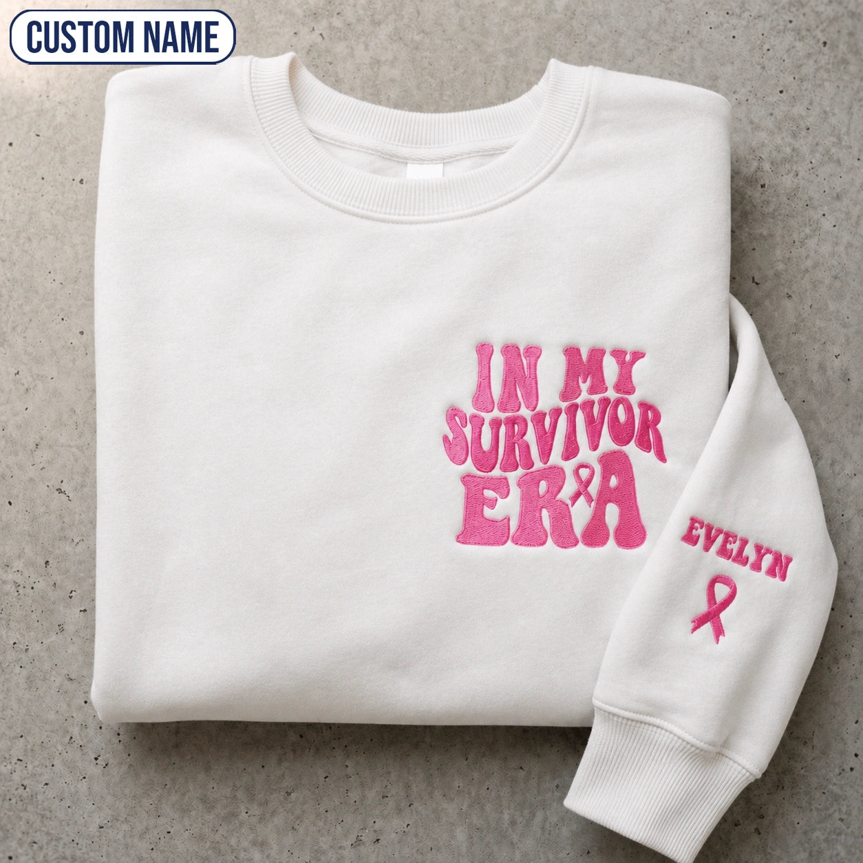 Personalized In My Era Embroidered Unisex Crewneck Sweatshirt, Pink Ribbon Awareness Gift