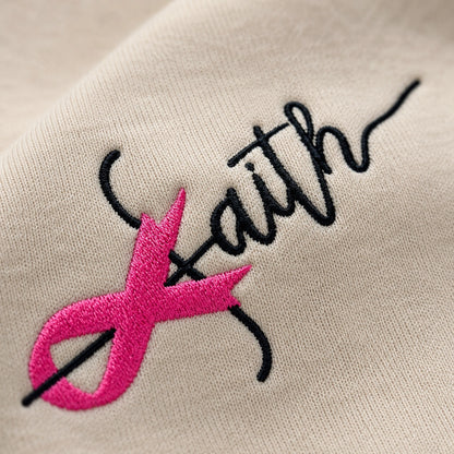Personalized Faith Pink Ribbon Embroidered Unisex Crewneck Sweatshirt, Awareness Gift