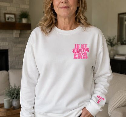 Personalized In My Era Embroidered Unisex Crewneck Sweatshirt, Pink Ribbon Awareness Gift
